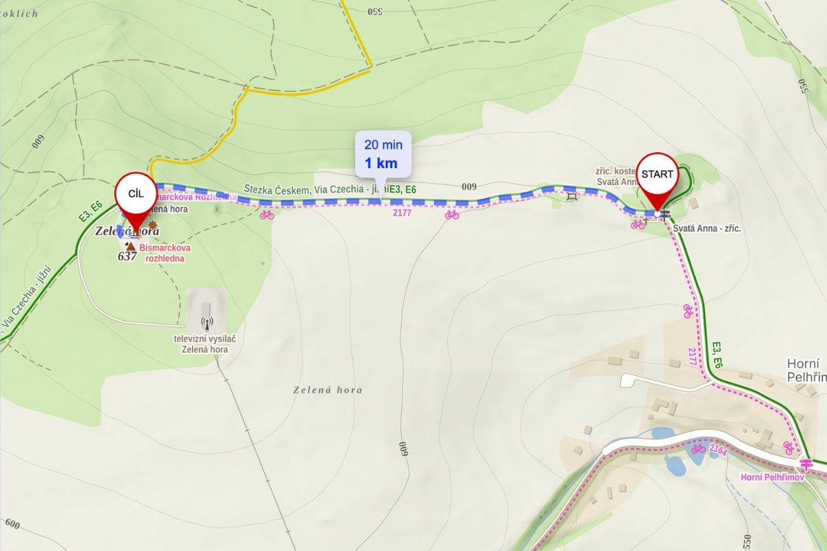 Bismarckova rozhledna u Chebu - mapa trasy