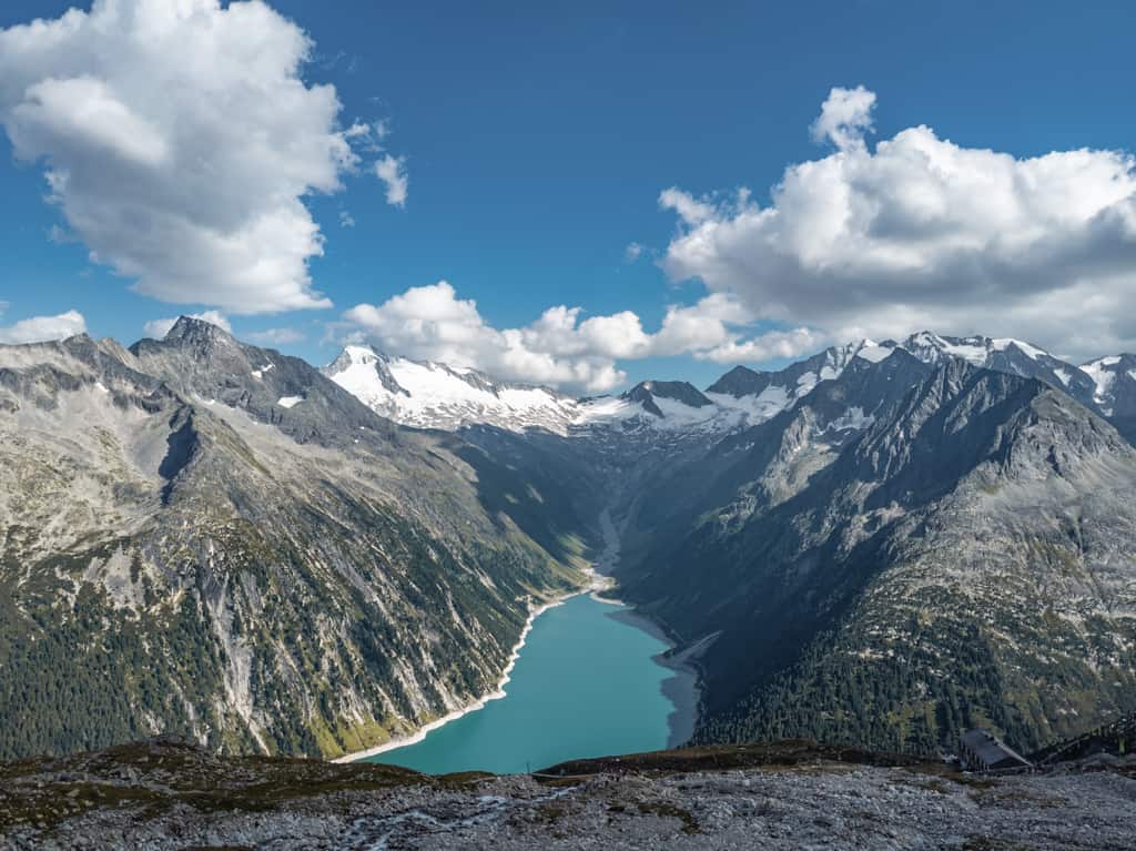 View from Olperer's hut to the Schlegeis dam