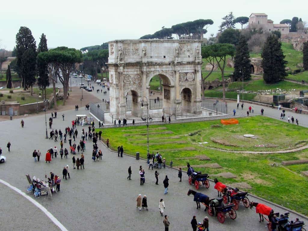 view of the Arch of Constantine from the Colosseum