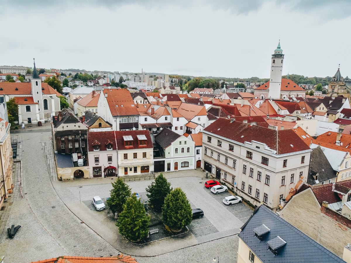 výhled z Chodského hradu na Domažlice