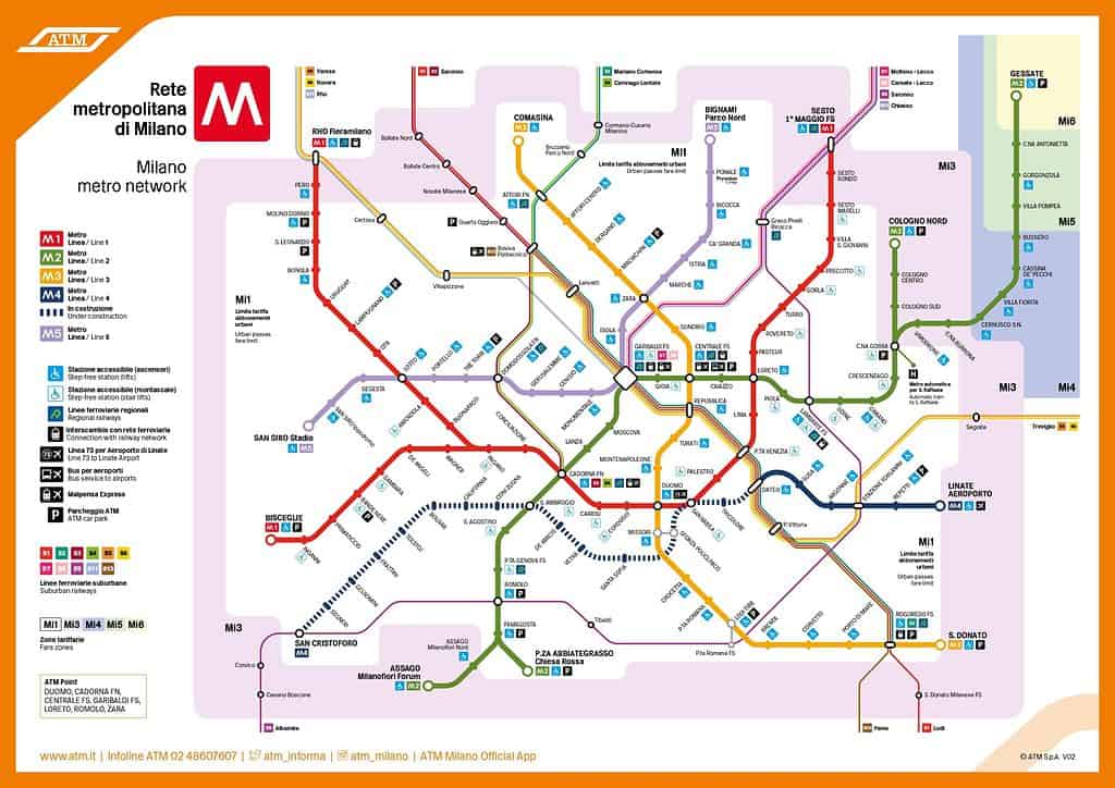 Mapa metra v Miláně