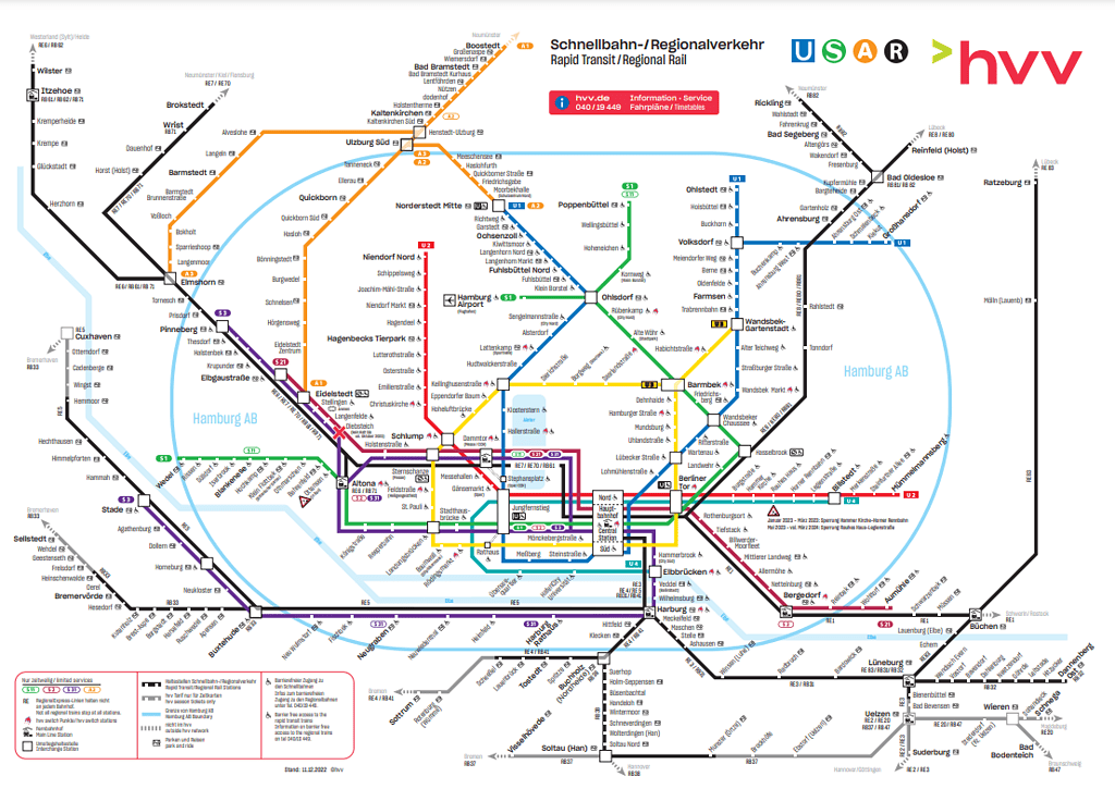 HAmburg doprava / Hamburk MHD mapa metra