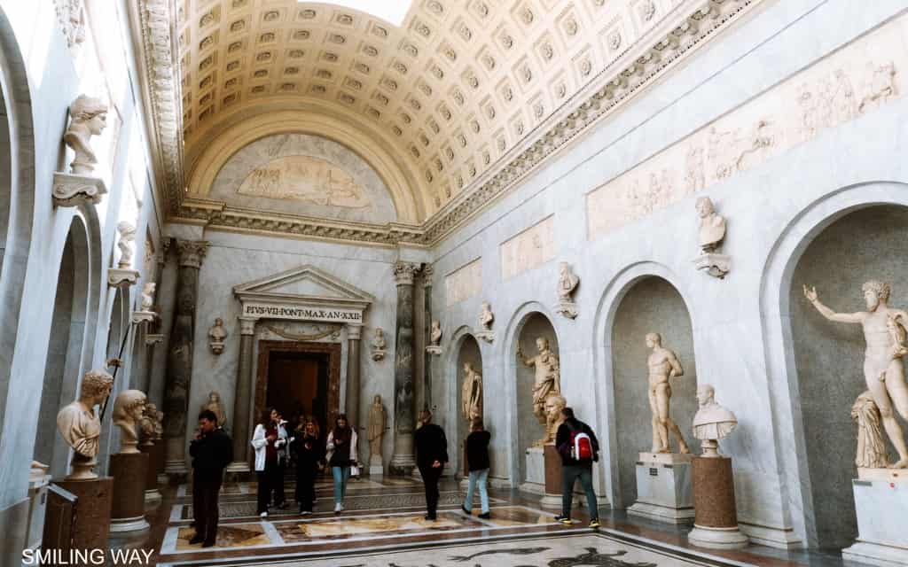 Braccio Nuovo with statues of emperors, replicas of Greek statues and busts of important names from antiquity