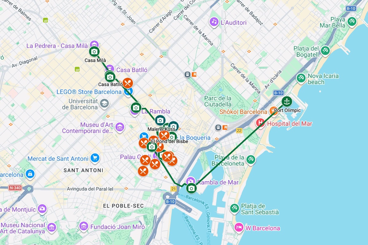 Barcelona Tag 2 3 Tage in Barcelona – Karte für den 2. Tag