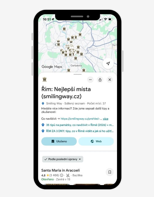Průvodce Římem s mapou míst na mobilu