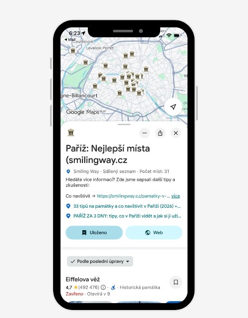 Průvodce Paříží s tipy na místa na mobilu